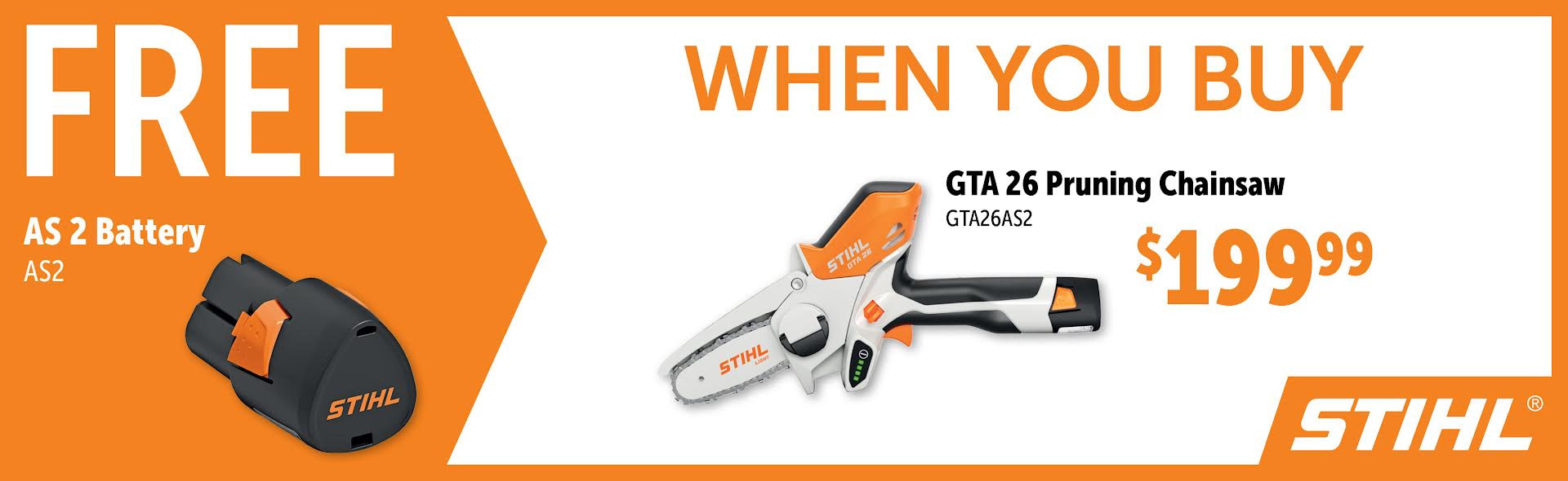 STIHL Sep-Dec: Buy a GTA26AS2 and Get a Free AS2 Battery