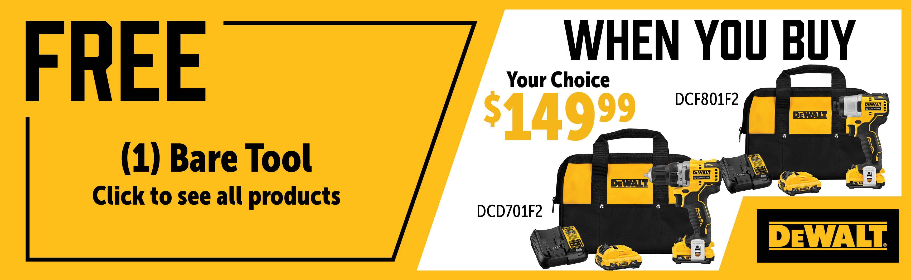 Dewalt April - June: Buy a DCD701F2 or DCF801F2 and get a FREE Qualifying 12V Bare Tool