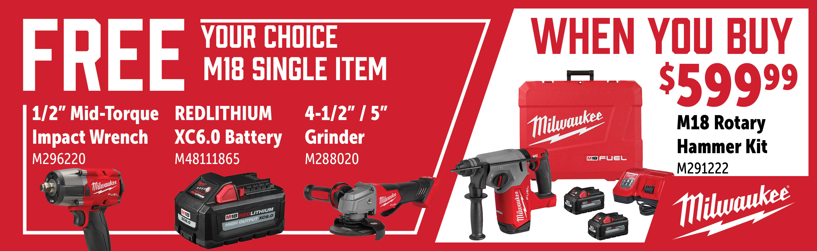 Milwaukee May - July: Buy a M291222 Rotary Hammer and get a FREE Choice