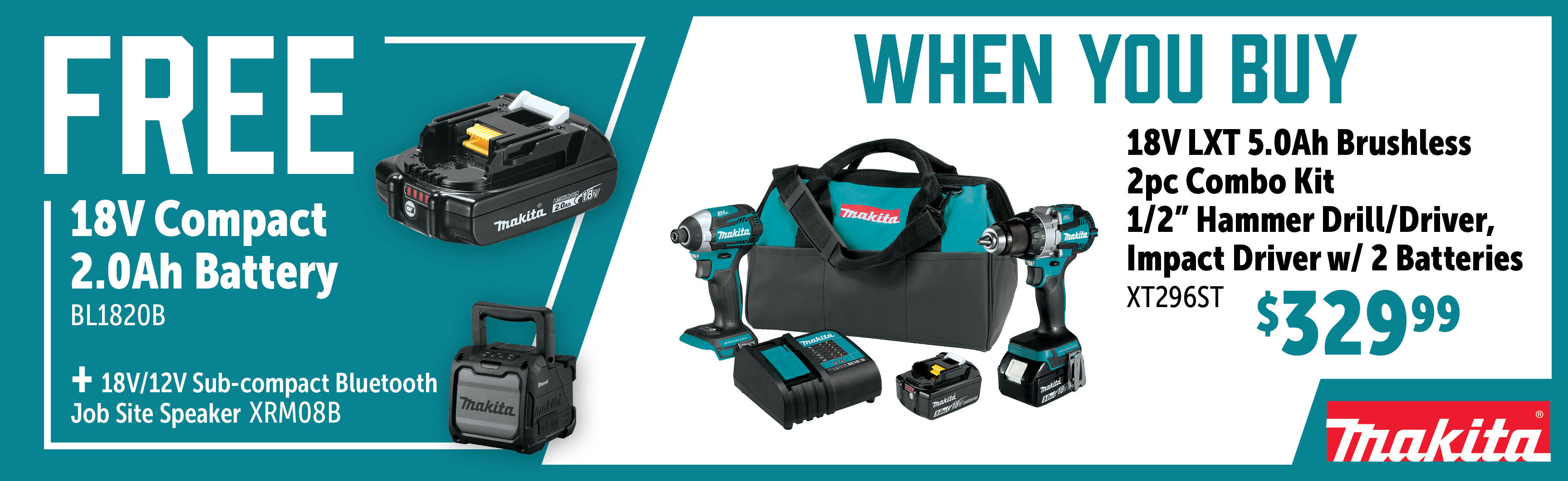 Makita Feb-Apr: Buy a XT296ST and Get a Free BL1820B + XRM08B