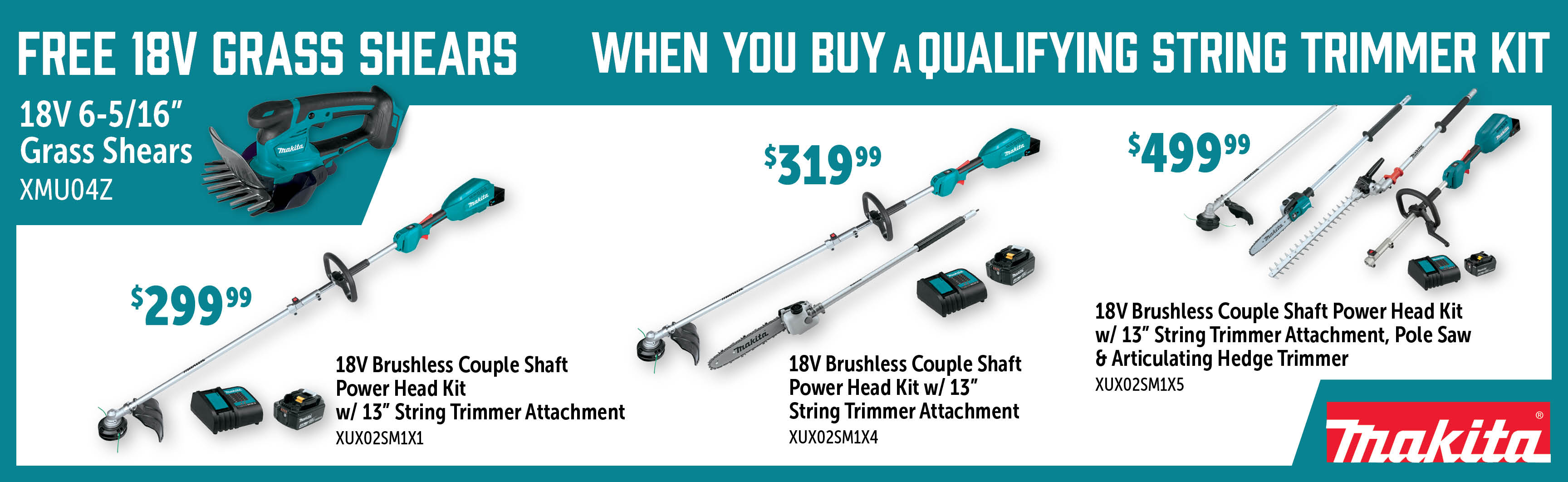 Makita Feb-Apr: Buy a Qualifying 18V String Trimmer or Combo Kit and Get a Free XMU04Z