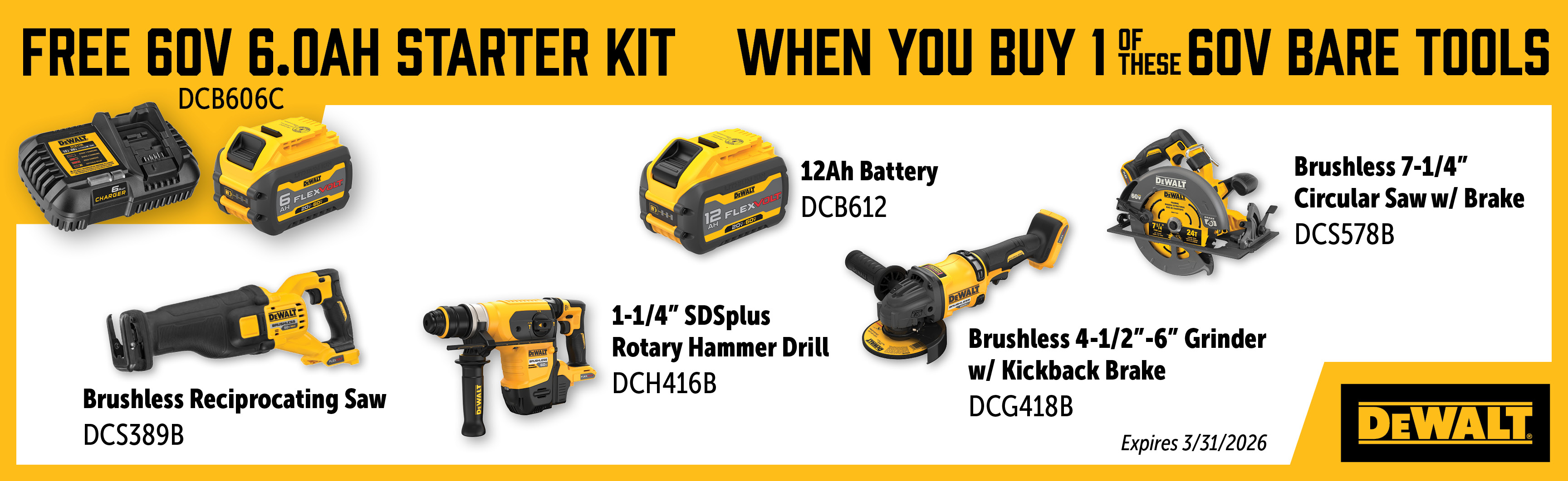 Dewalt Jan-Mar: Buy a Qualifying 60V Bare Tool and Get a Free DCB606C