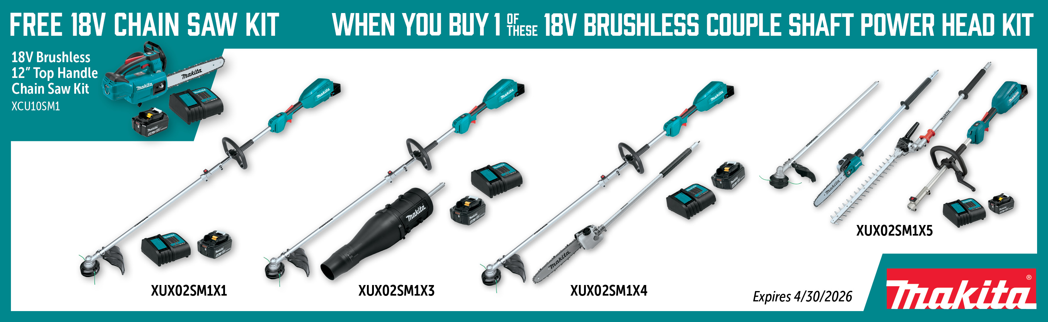 Makita Feb-Apr: Buy a Qualifying 18V OPE Kit and Get a Free XCU10SM1