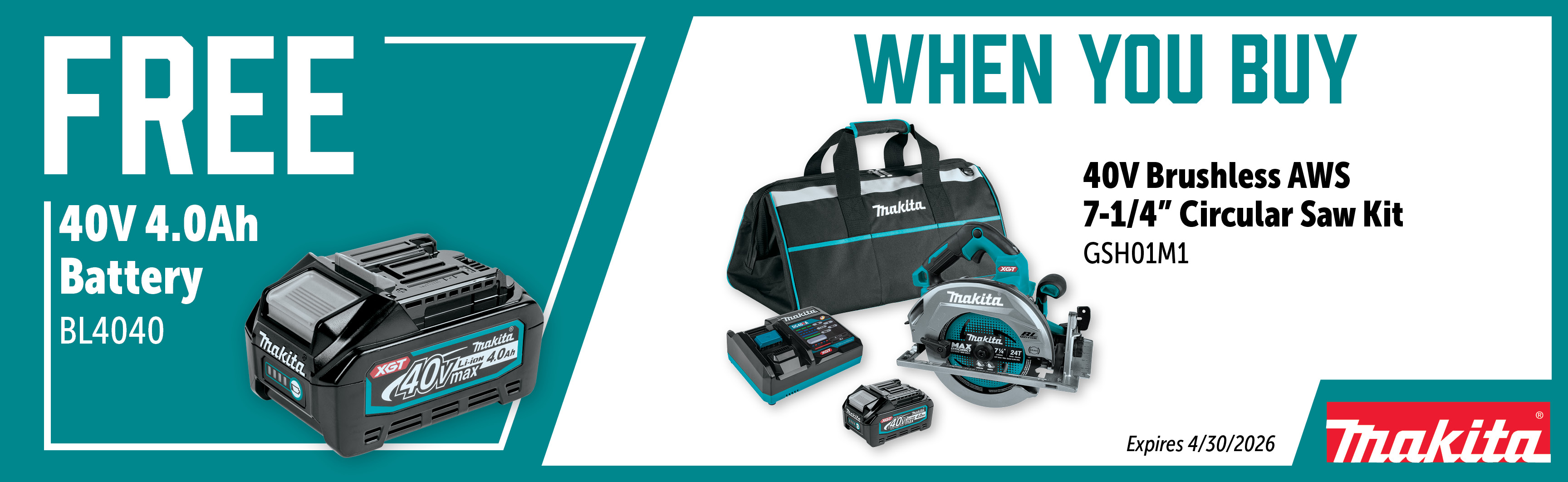 Makita Feb-Apr: Buy a GSH01M1 and Get a Free BL4040