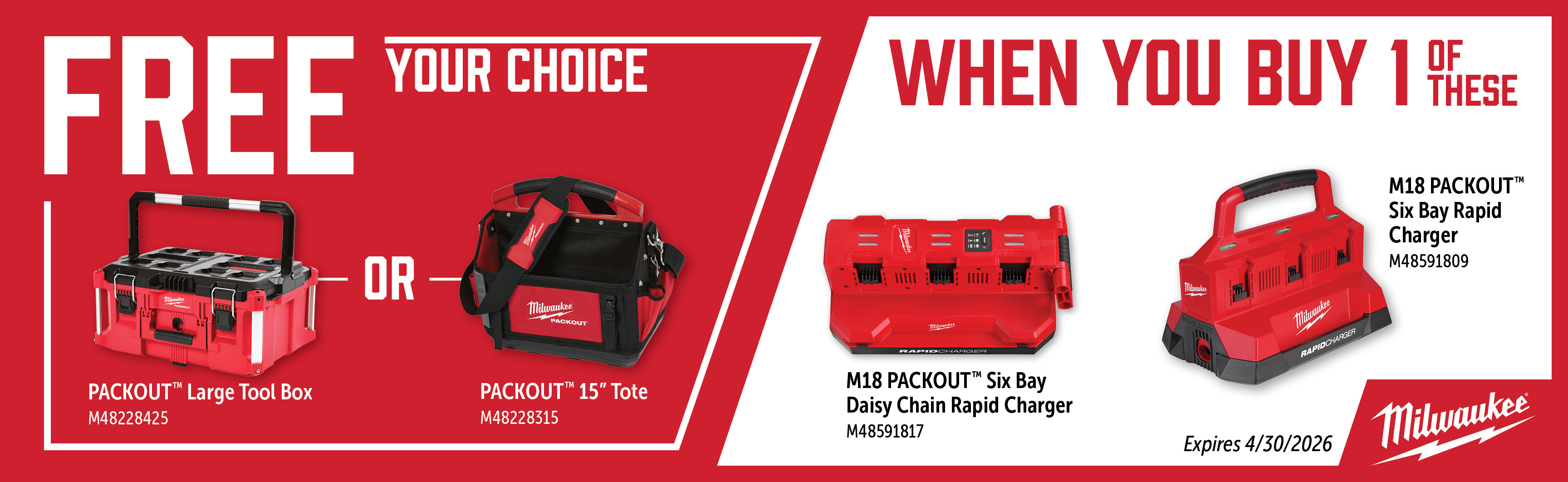 Milwaukee Feb-Apr: Buy a M48591817 or M48591809 and Get a Free M48228425 or M48228315