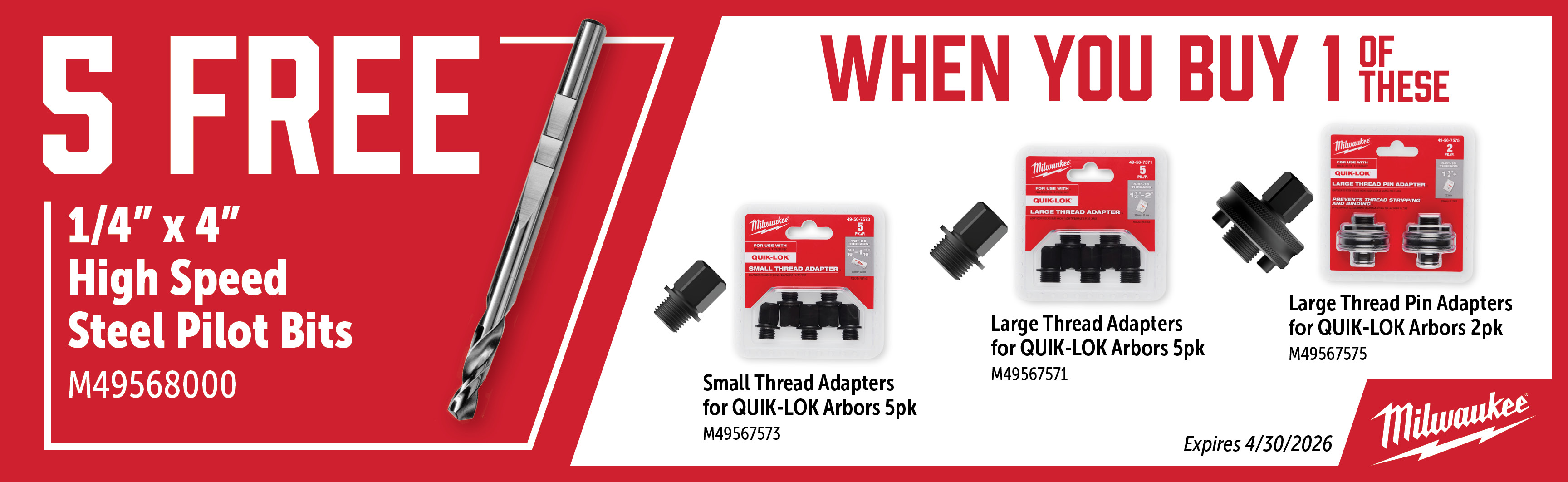 Milwaukee Feb-Apr: Buy an M49567573, M49567571, or M48567575 and Get 5 Free M49568000