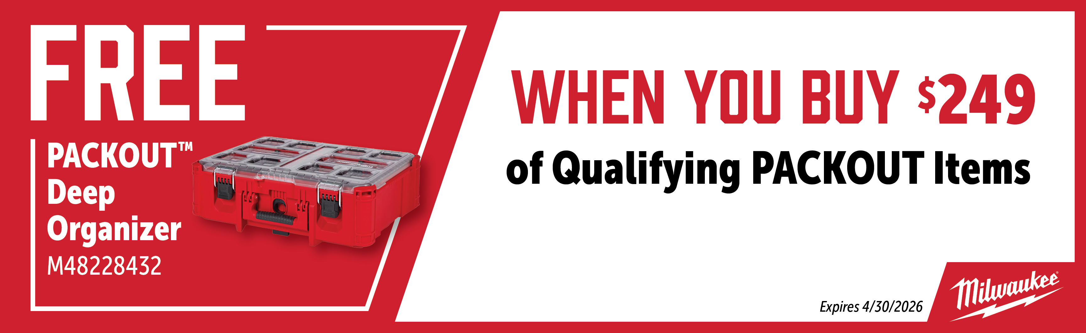 Milwaukee Feb-Apr: Buy $249 of Qualifying Packout and Get a Free M48228432
