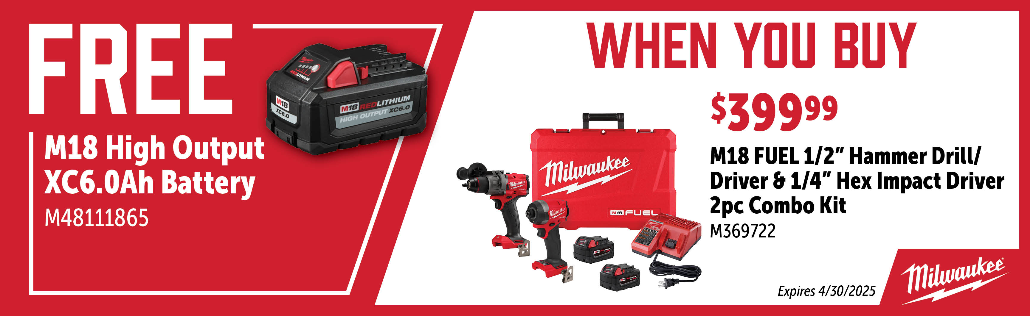 Milwaukee Feb-Apr: Buy a M369722 and Get a Free M48111865