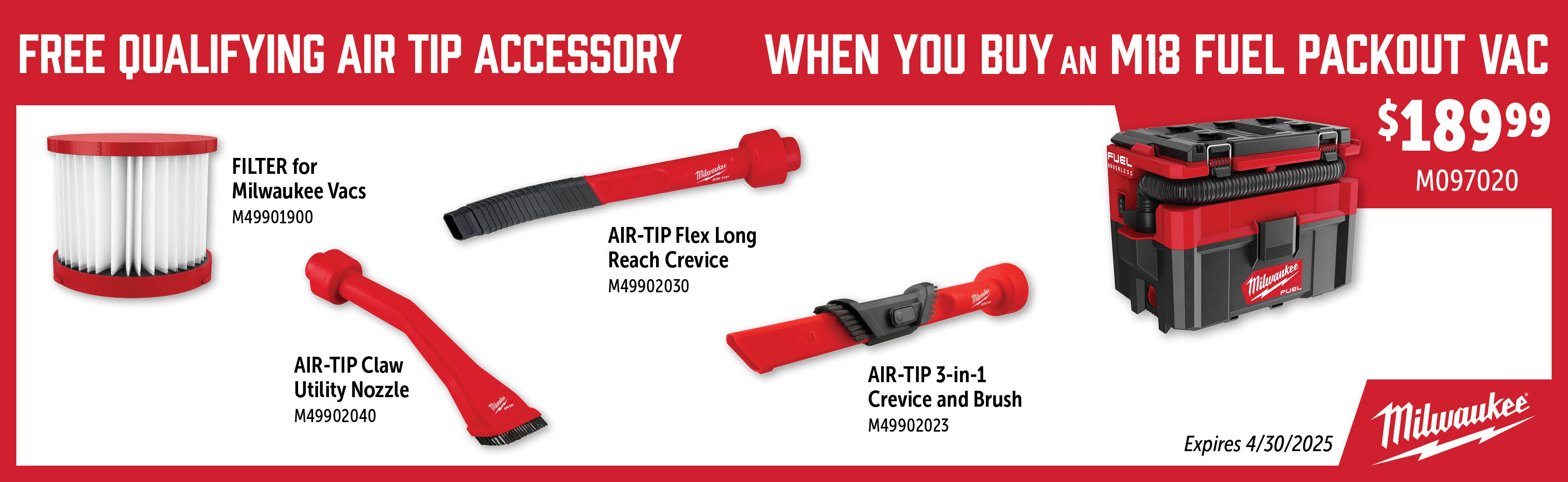 Milwaukee Feb-Apr: Buy a M097020 and Get a Free Qualifying Air Tip Accessory