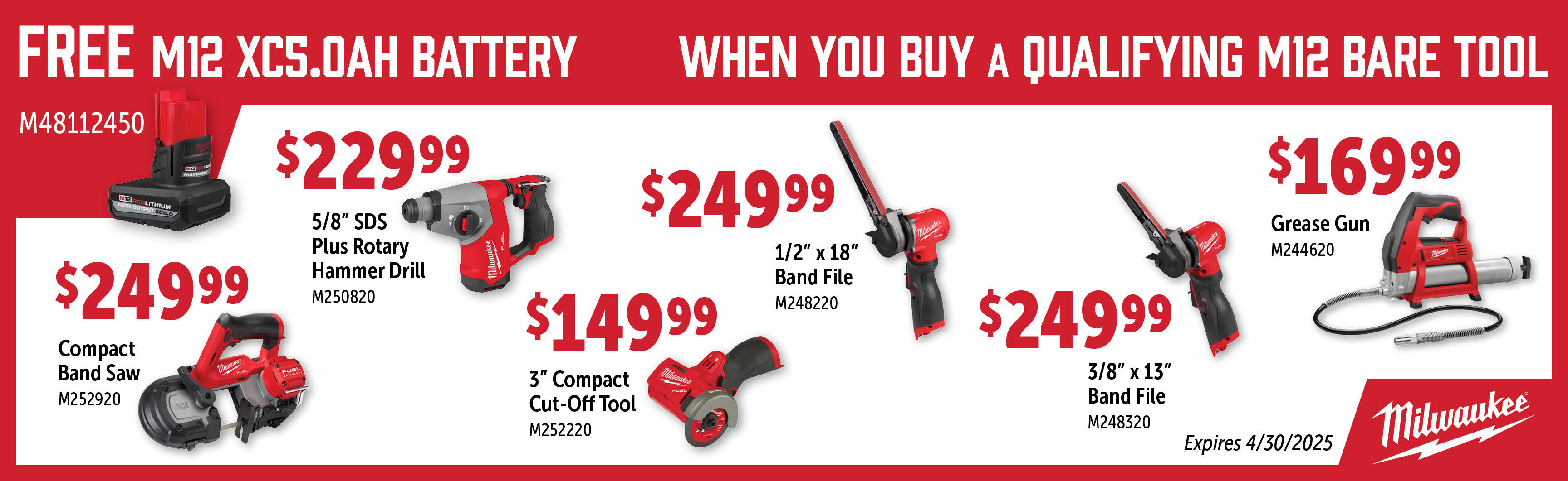 Milwaukee Feb-Apr: Buy a Qualifying M12 Bare Tool and Get a Free M48112450