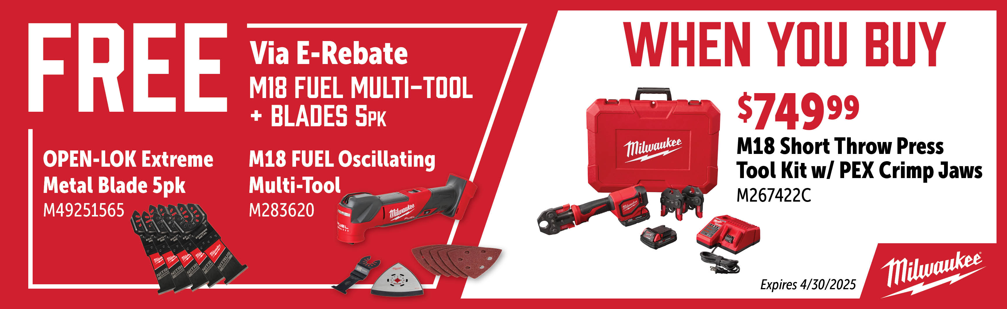 Milwaukee Feb-Apr: Buy a M267422C and Get a Free M49251565 and M283620 Via E-Rebate