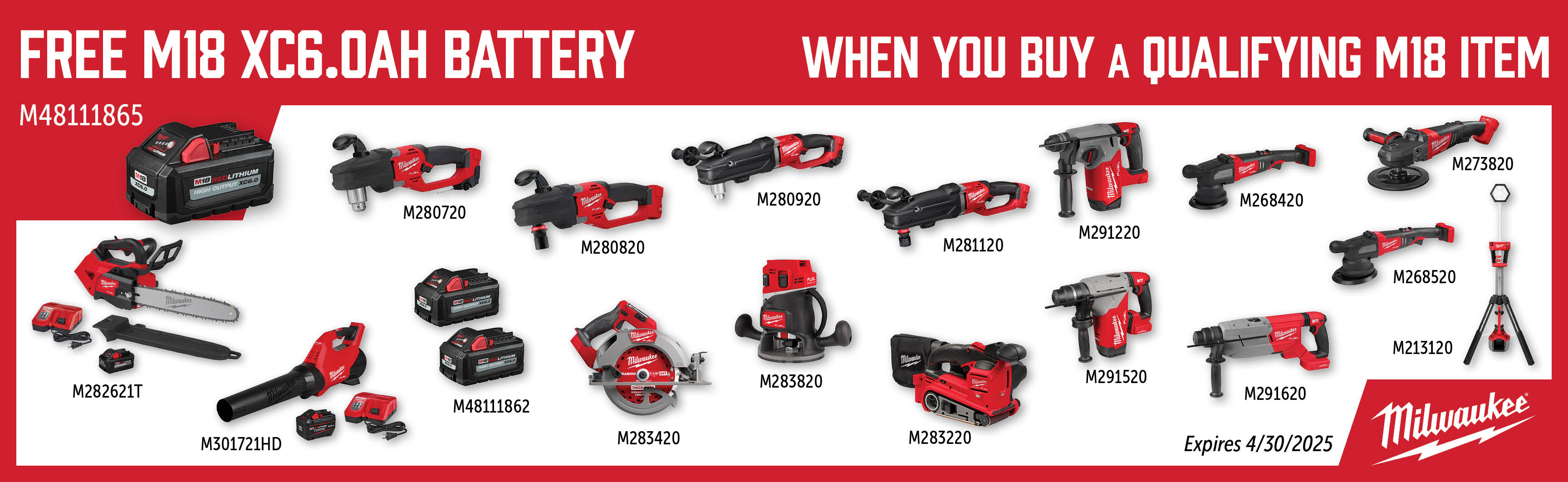 Milwaukee Feb-Apr: Buy a Qualifying M18 Fuel Item and Get a Free M48111865