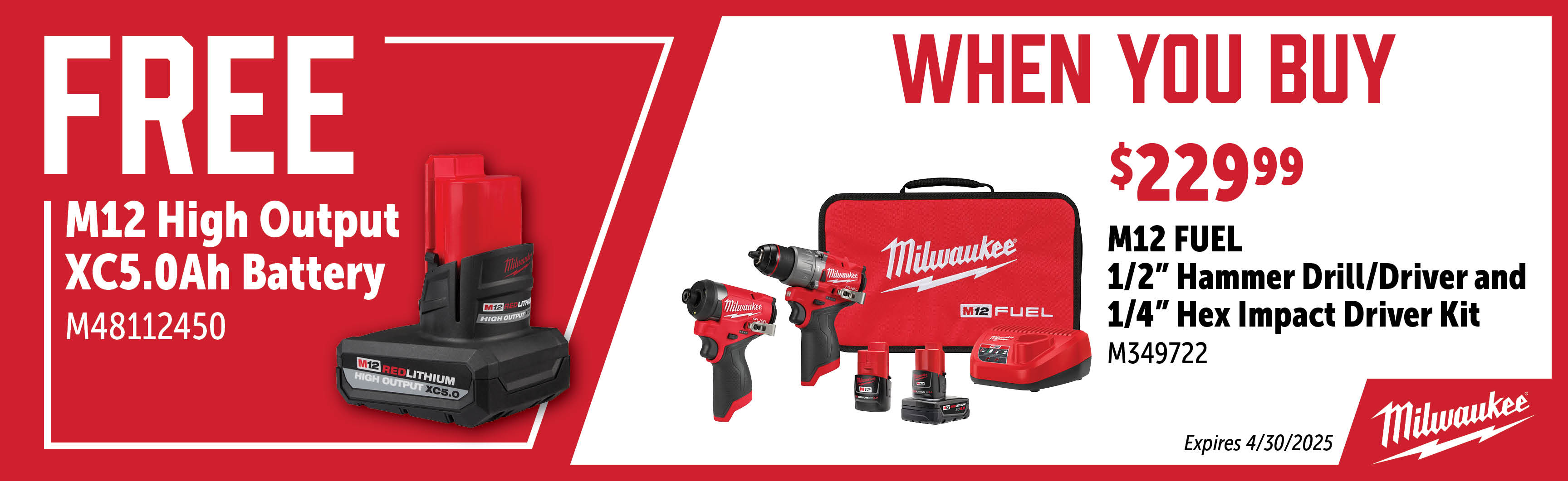 Milwaukee Feb-Apr: Buy a M349722 and Get a Free M48112450