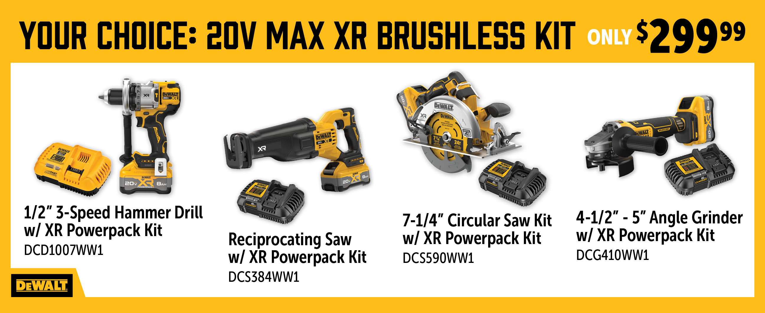 Dewalt Apr-Jun: Your choice of a Qualifying 20V Bare Tool Kit for only $299.99