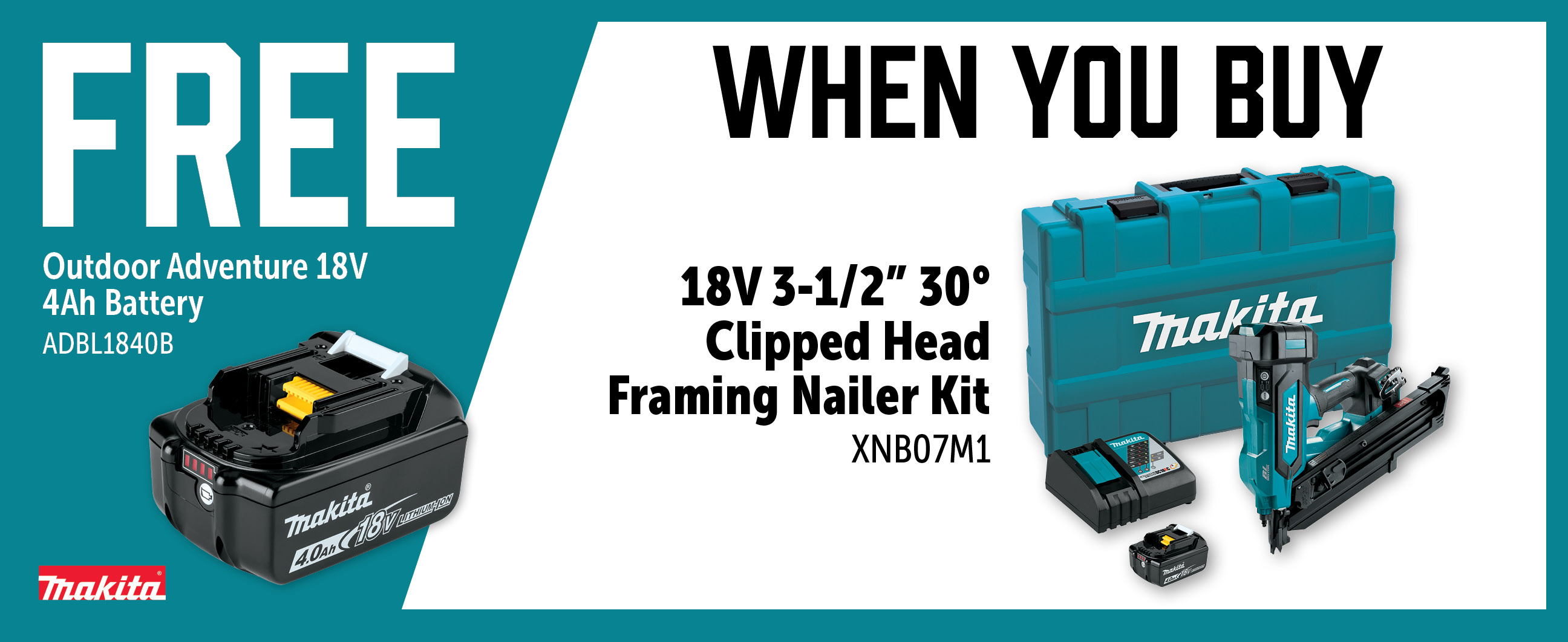 Makita May-Jul: Buy a XNB07M1 and Get a Free ADBL1840B