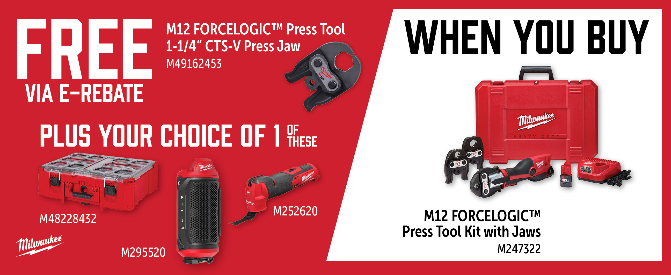 Milwaukee May-Jul: Buy a M247322 and Get a Free Qualifying Item via E-Rebate