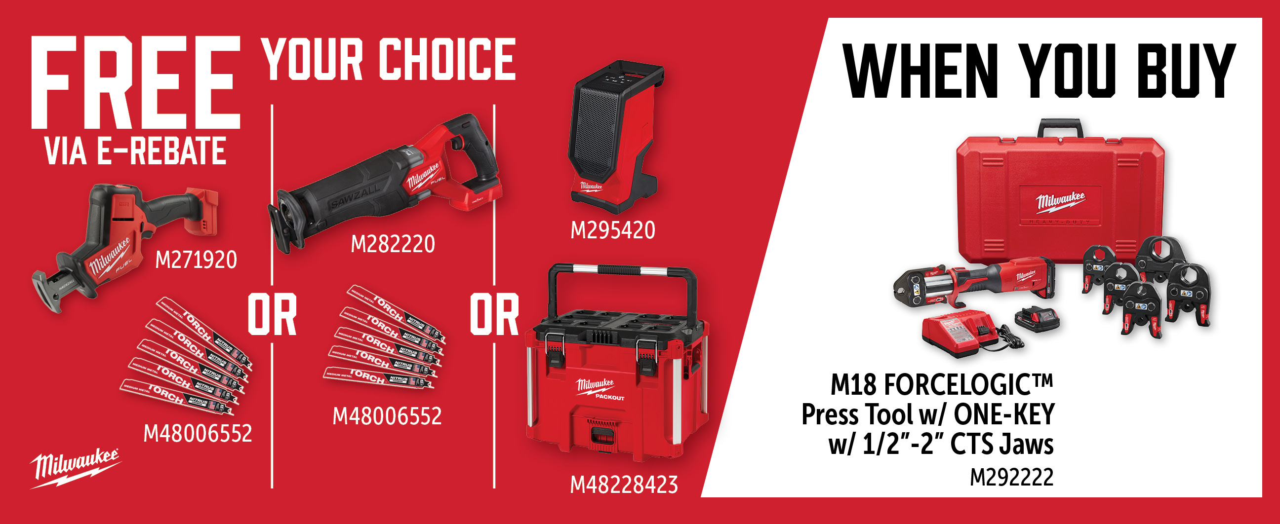Milwaukee May-Jul: Buy a M292222 and Get Free Qualifying Items via E-Rebate