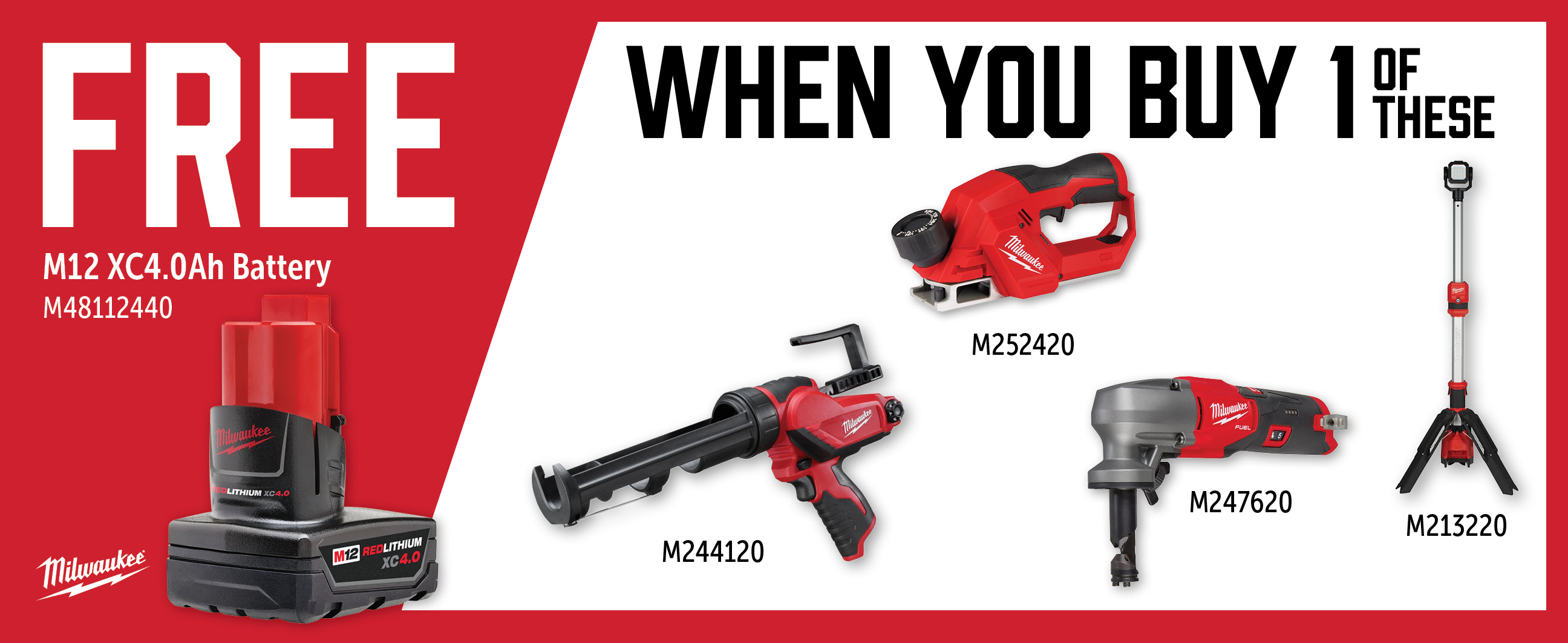 Milwaukee May-Jul: Buy a M12 Qualifying Item and Get a Free M48112440 Battery