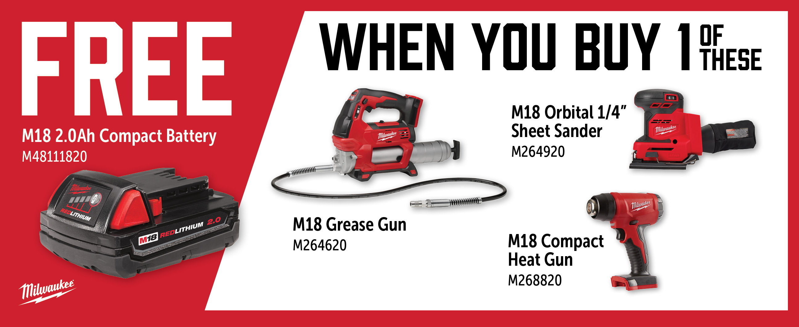 Milwaukee May-Jul: Buy an M264620 or M264920 and Get a Free M48111820 Battery