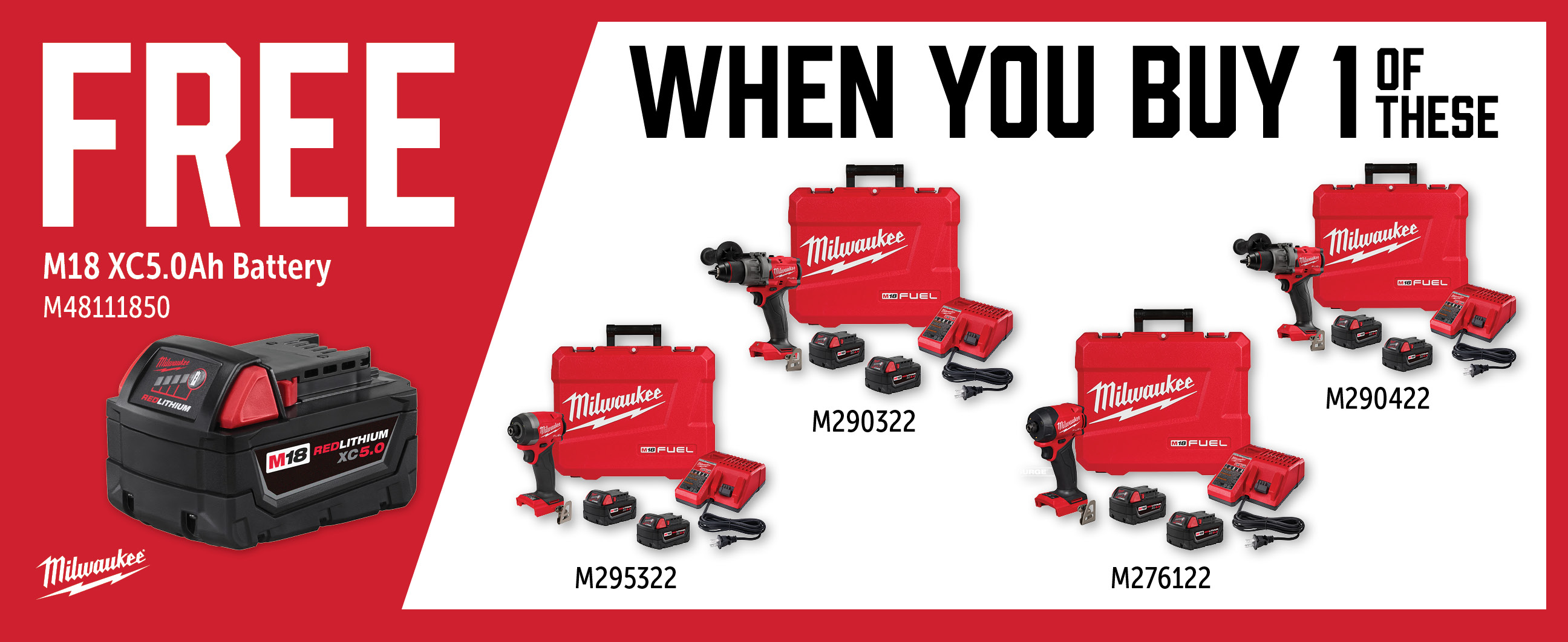 Milwaukee May-Jul: Buy a Qualifying M18 Drill or Impact Kit and Get a Free M48111850