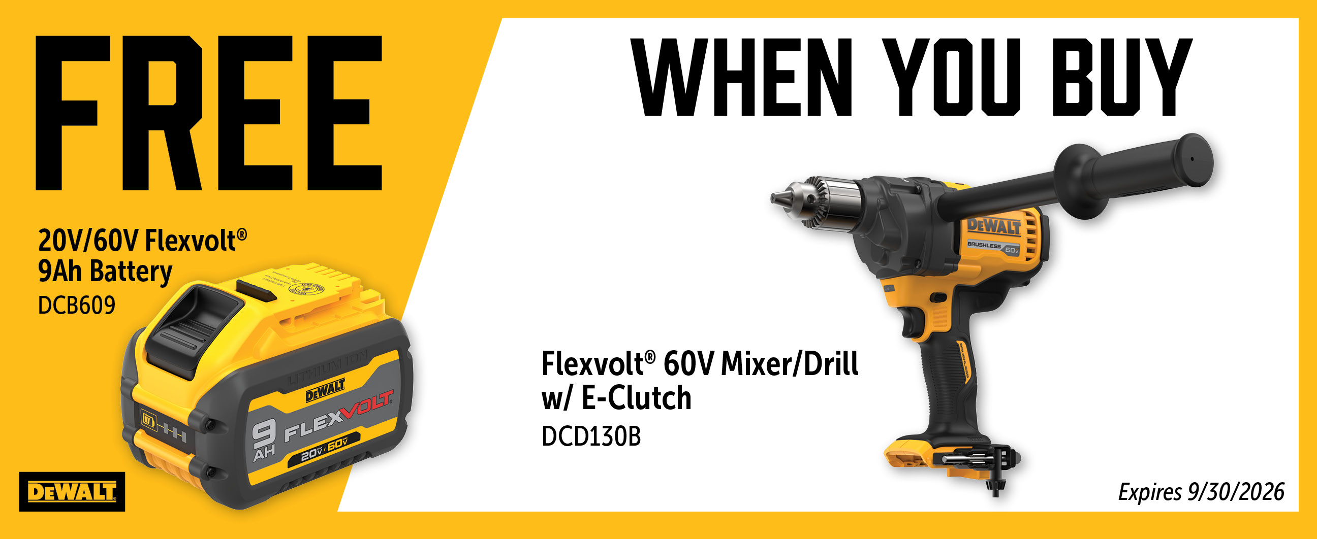 Dewalt Jul-Sep: Buy a DCD130B and Get a Free DCB609