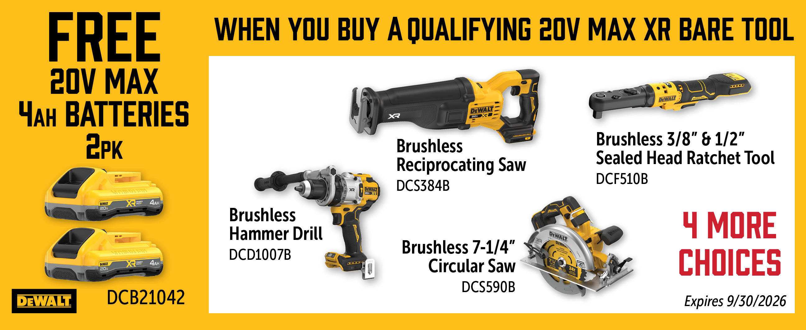 Dewalt Jul-Sep: Buy a Qualifying 20V Bare Tool and Get a Free DCB21042