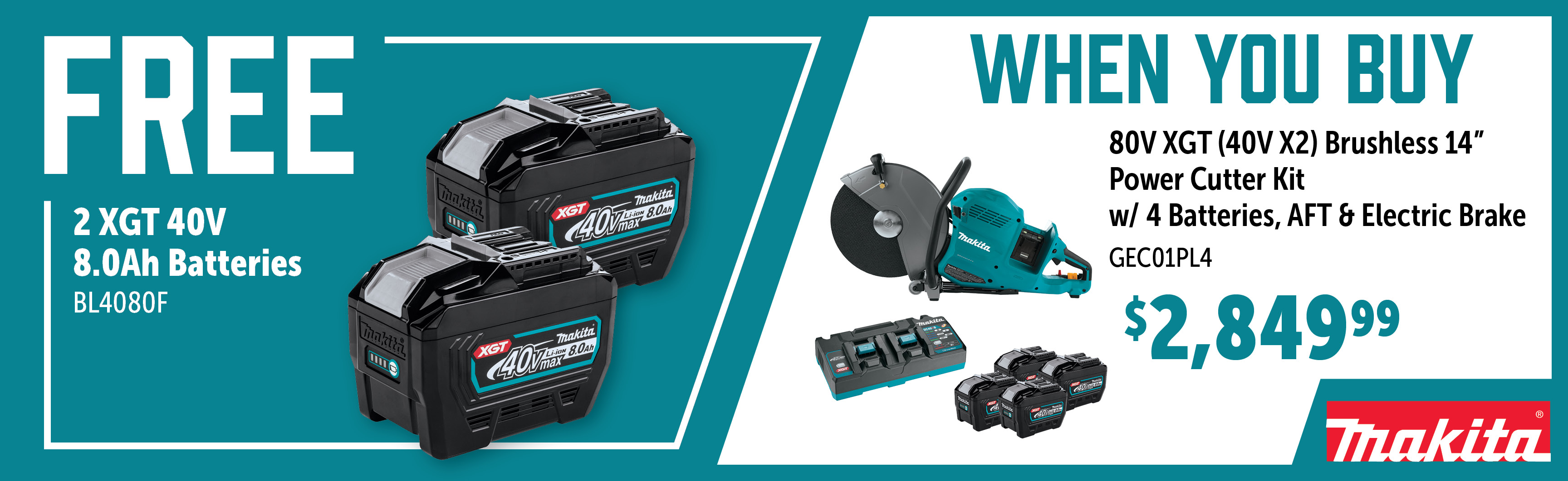Makita Sep-Oct: Buy a GEC01PL4 and Get 2 Free BL4080F