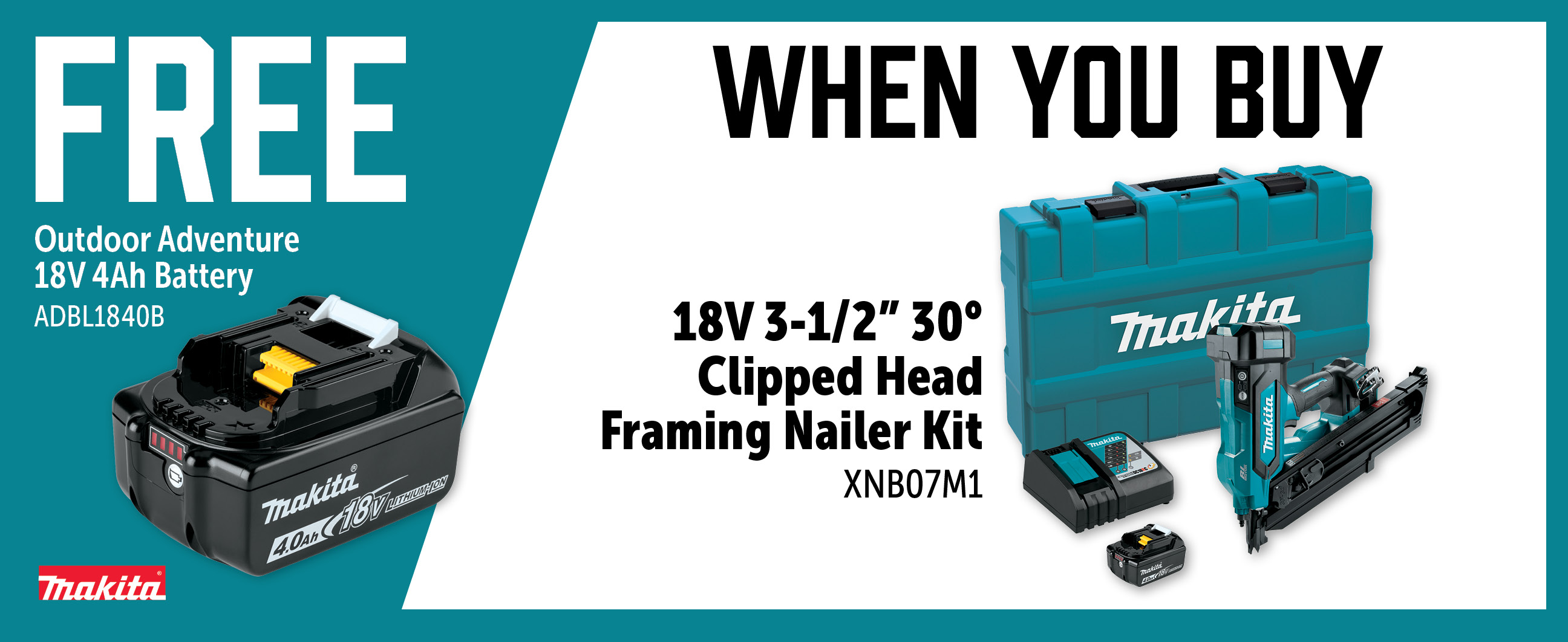 Makita Aug-Oct: Buy a XNB07M1 and Get a Free ADBL1840B