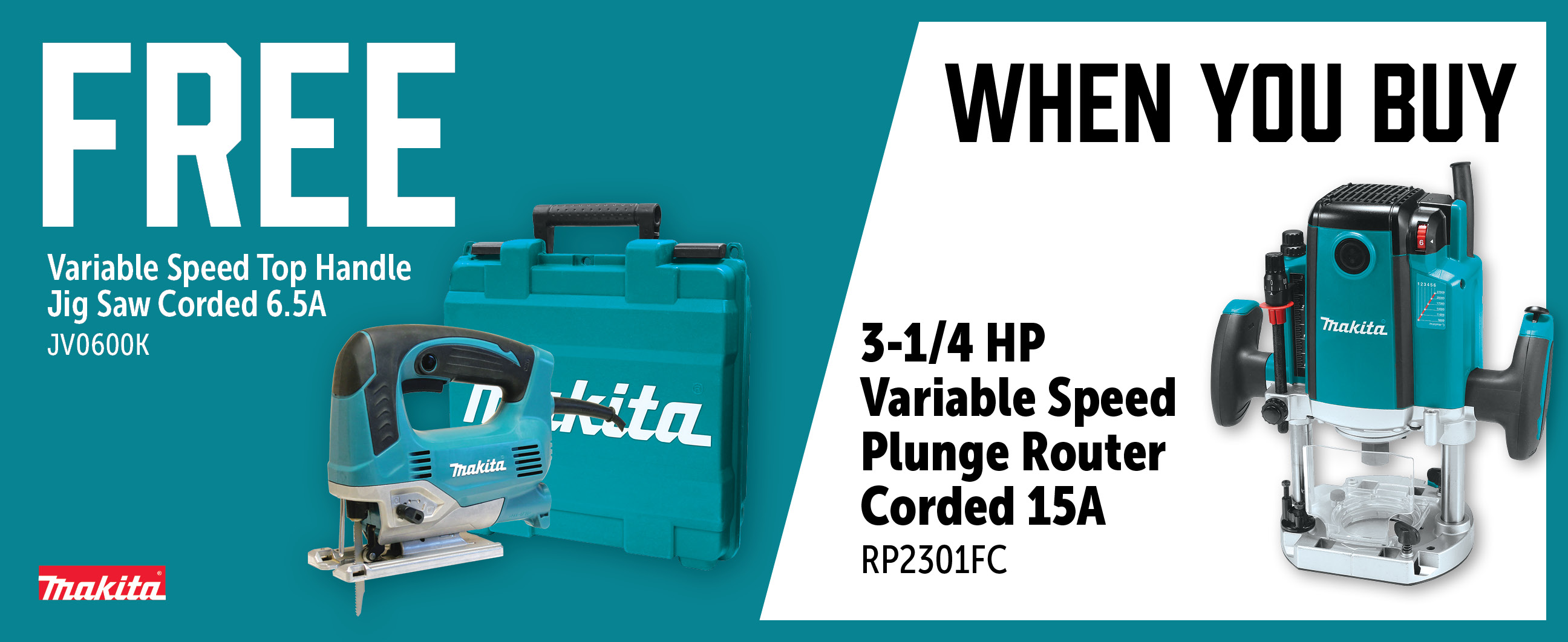 Makita Aug-Oct: Buy a RP2301FC and Get a Free JV0600K