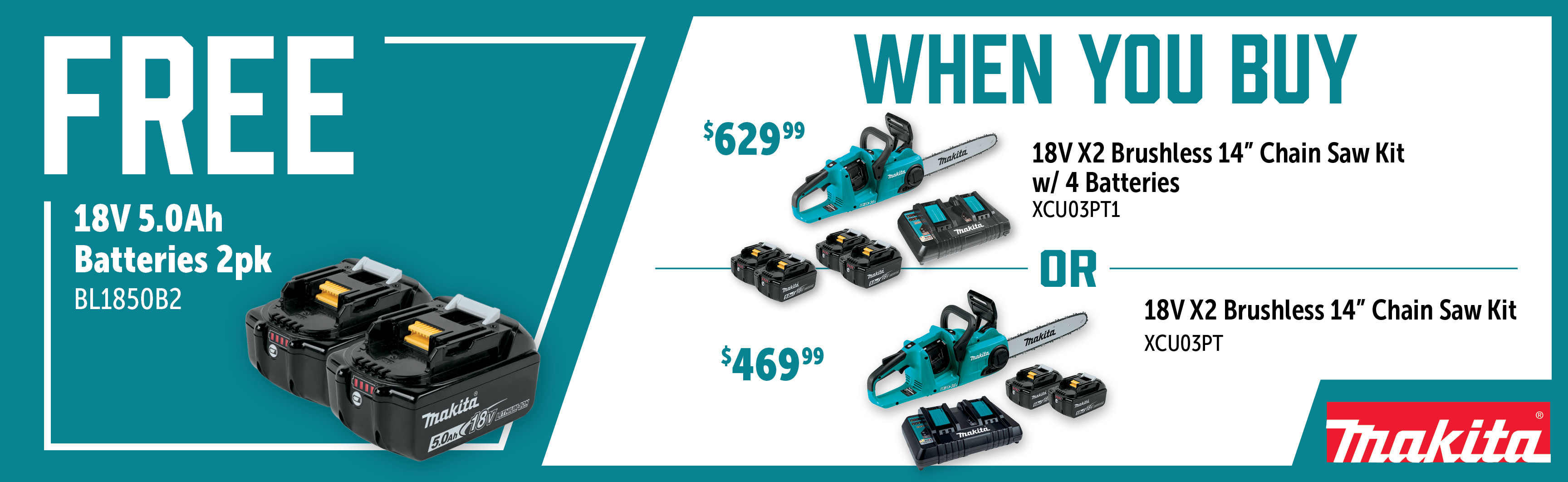 Makita Sep-Oct: Buy a XCU03PT1 or XCU03PT and Get a Free BL1850B2