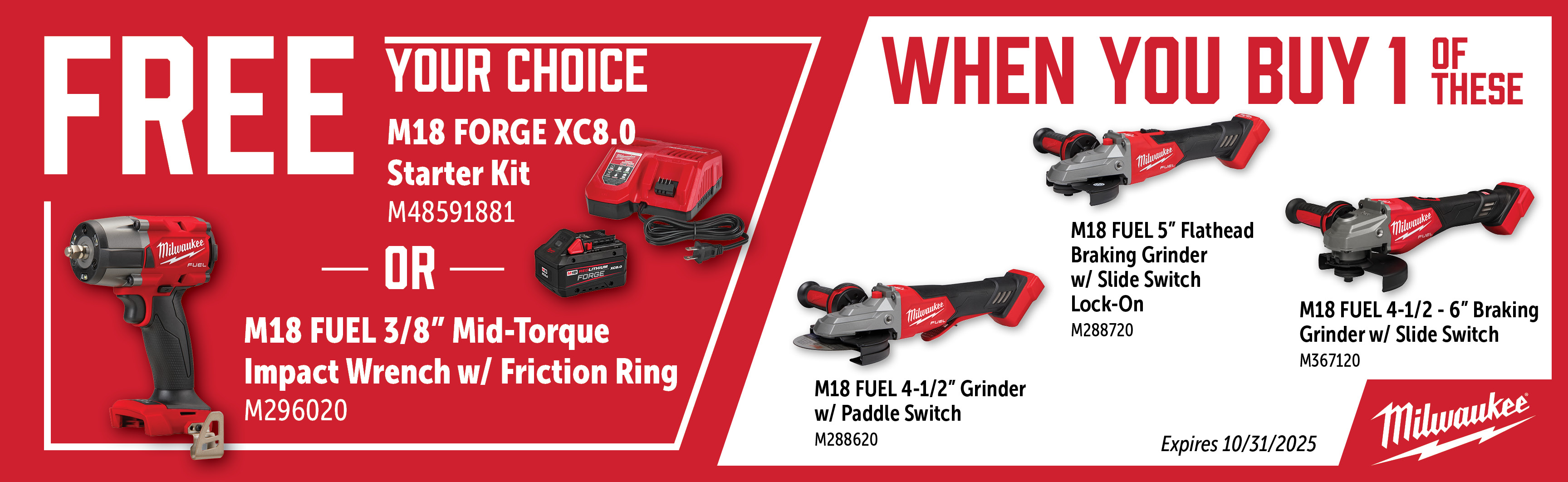 Milwaukee Aug-Oct: Buy a Qualifying M18 Grinder and Get a Free M296020 or M48591881