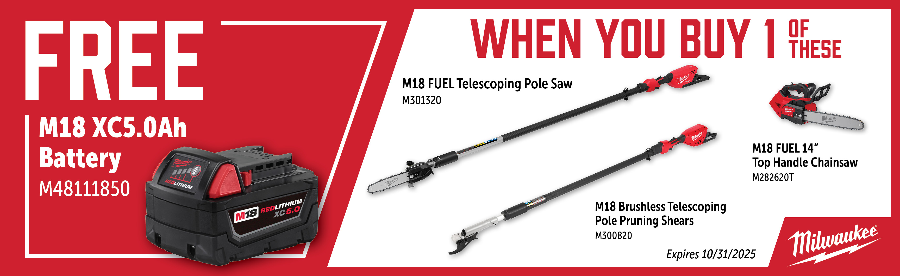 Milwaukee Aug-Oct: Buy a Qualifying M18 OPE Bare Tool and Get a Free M48111850 Battery
