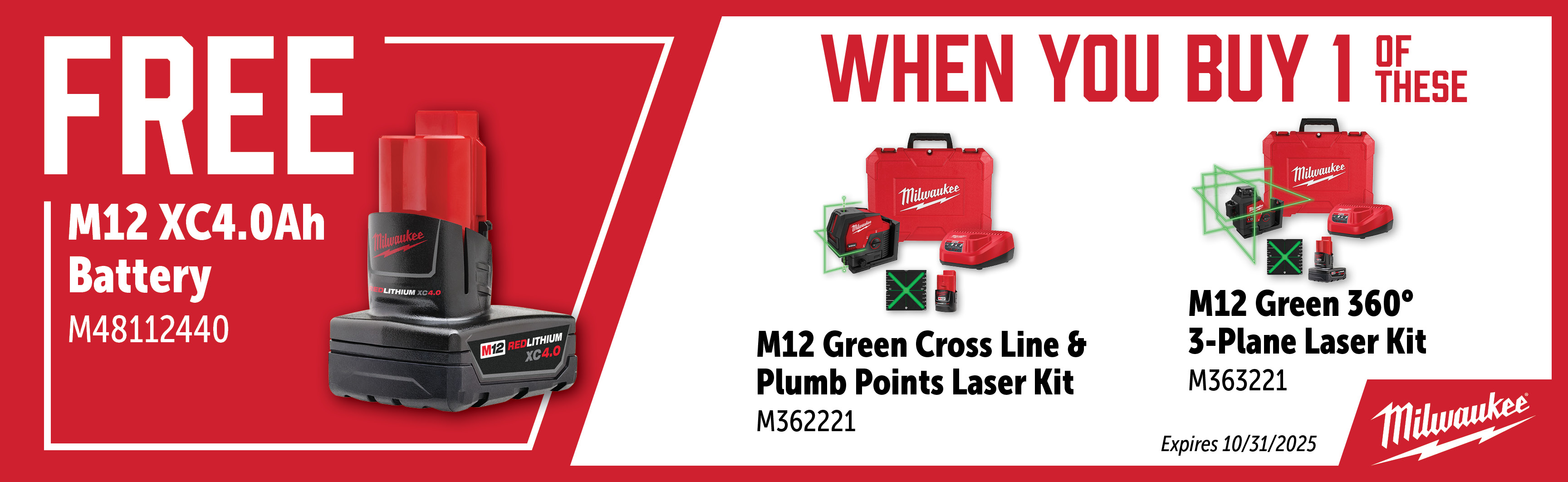Milwaukee Aug-Oct: Buy a M362221 or M363221 and Get a Free M48112440 Battery