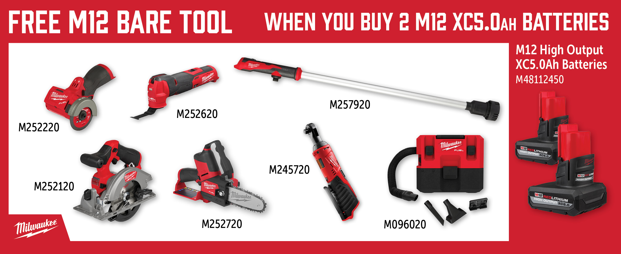 Milwaukee Aug-Oct: Buy 2 M48112450's and Get a Free Qualifying M12 Bare Tool