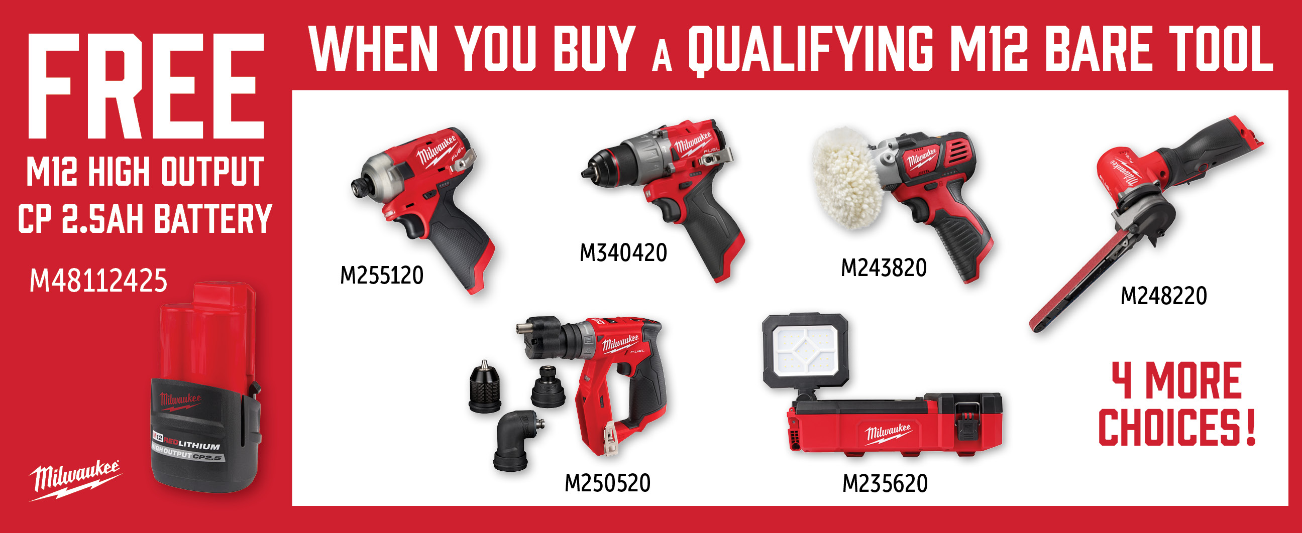 Milwaukee Aug-Oct: Buy a Qualifying M12 Bare Tool and Get a Free M48112425