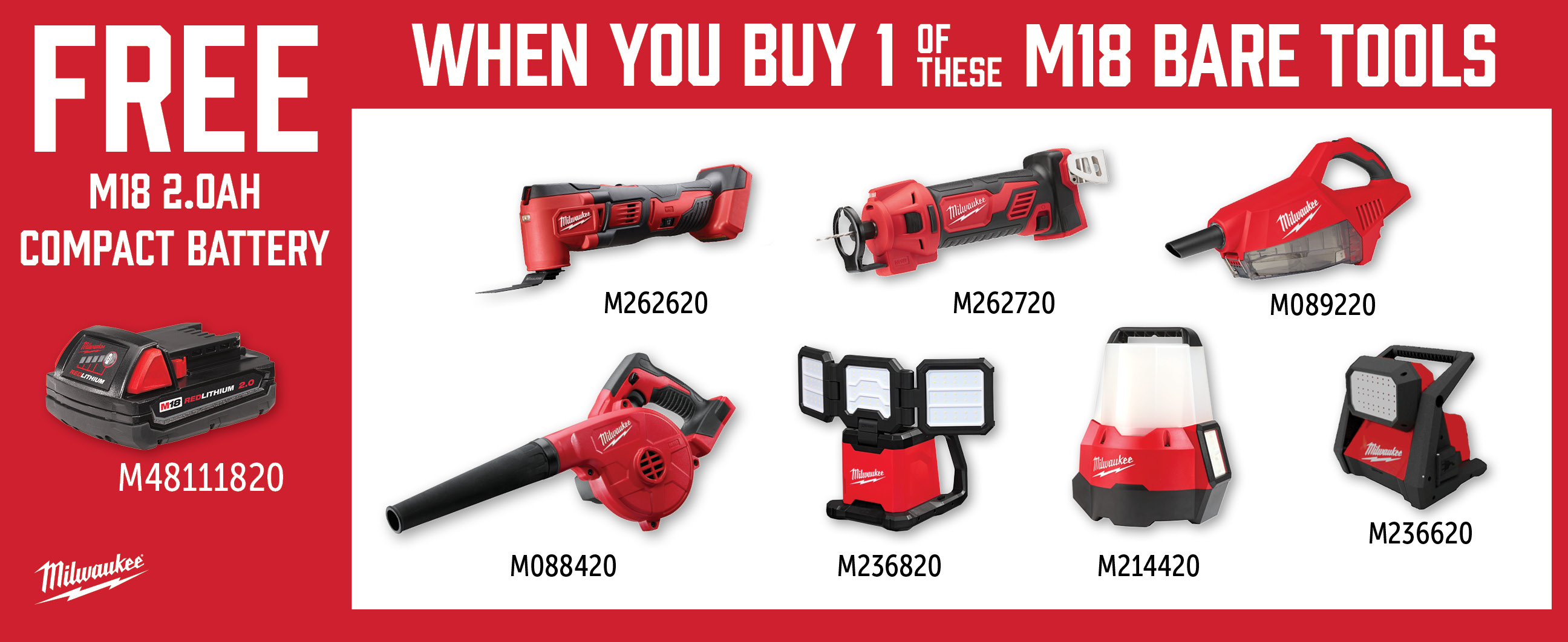 Milwaukee Aug-Oct: Buy a Qualifying M18 Bare Tool and Get a Free M48111820