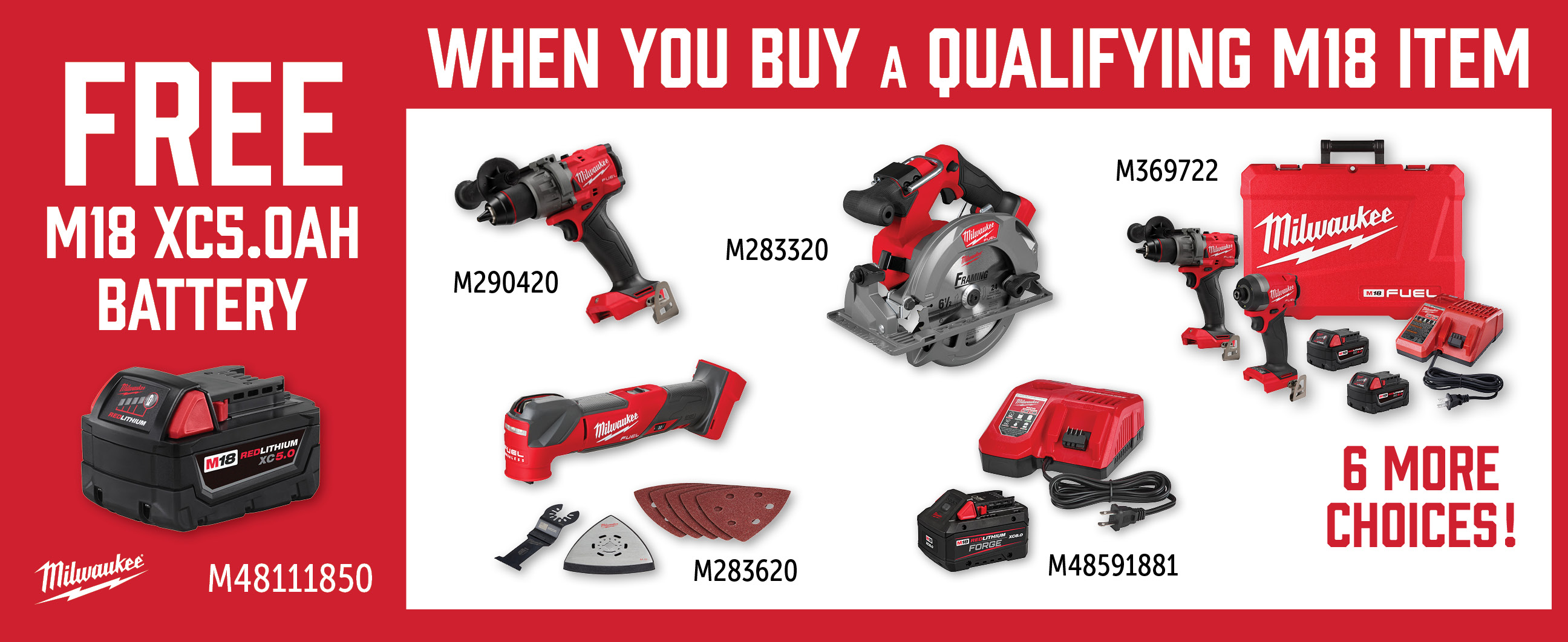 Milwaukee Aug-Oct: Buy a Qualifying M18 Item and Get a Free M48111850