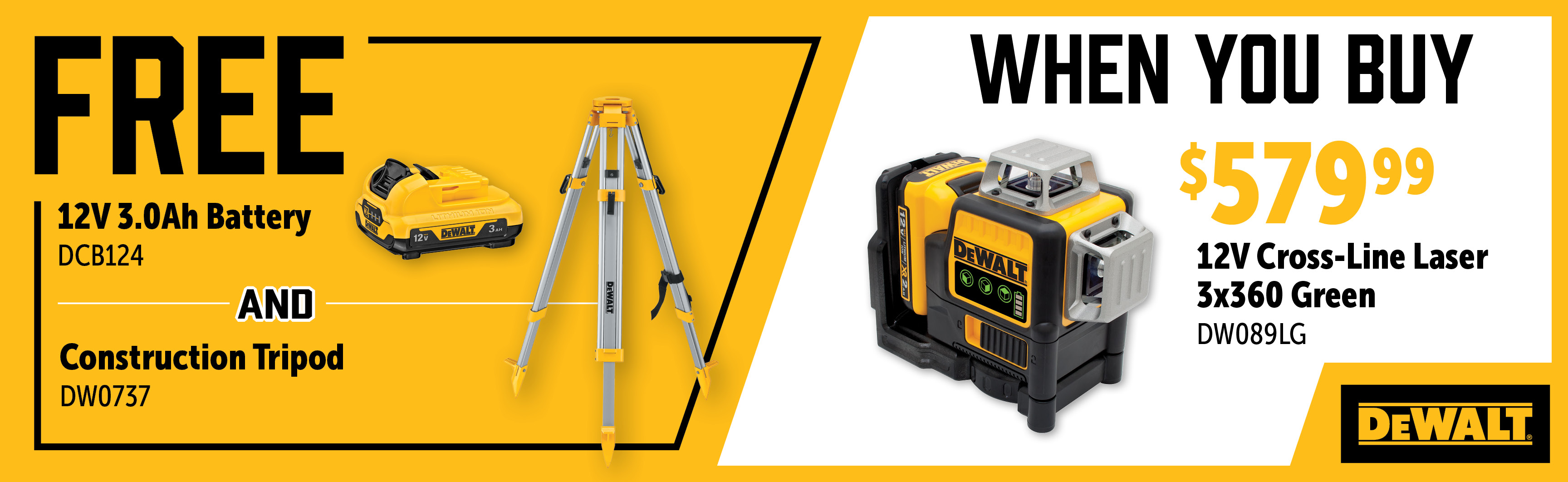 Dewalt Oct-Dec: Buy a DW089LG and Get a Free DW0737 & DCB124