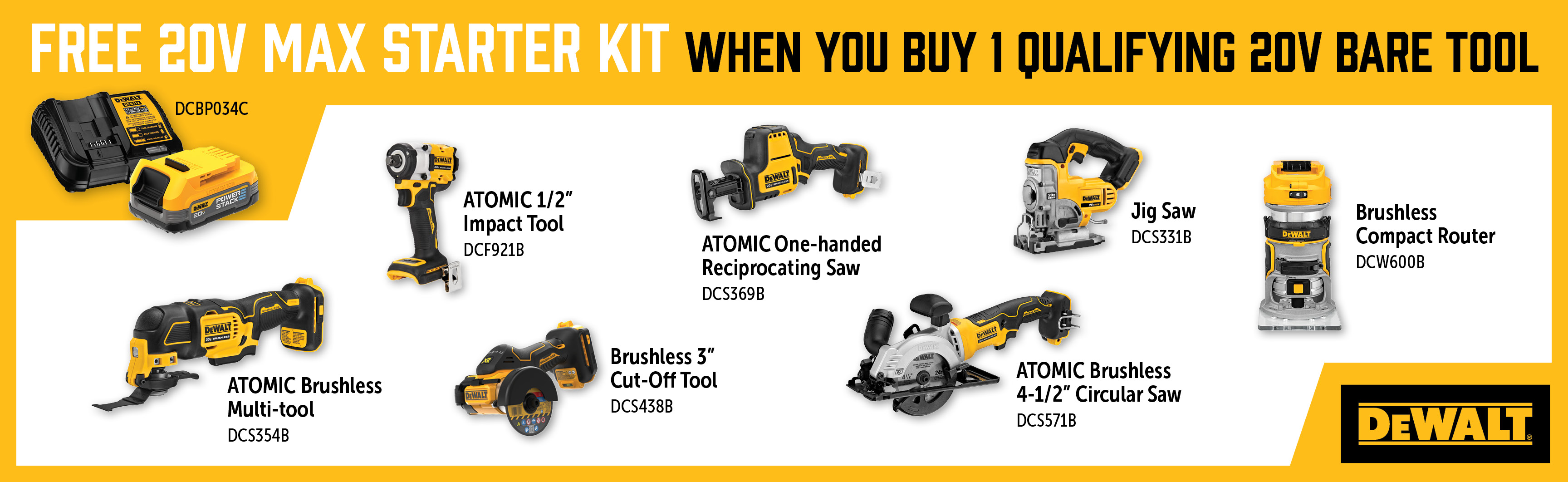 Dewalt Oct-Dec: Buy a Qualifying 20V Bare Tool and Get a Free DCBP034C