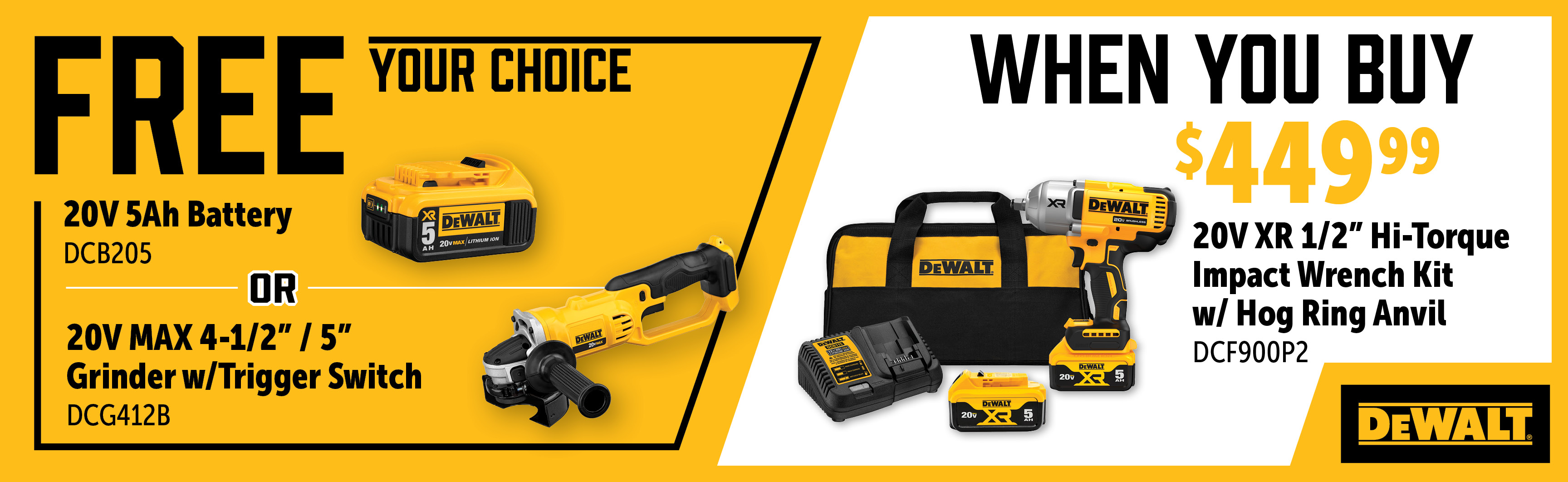 Dewalt Oct-Dec: Buy a DCF900P2 and Get a Free DCG412B or DCB205