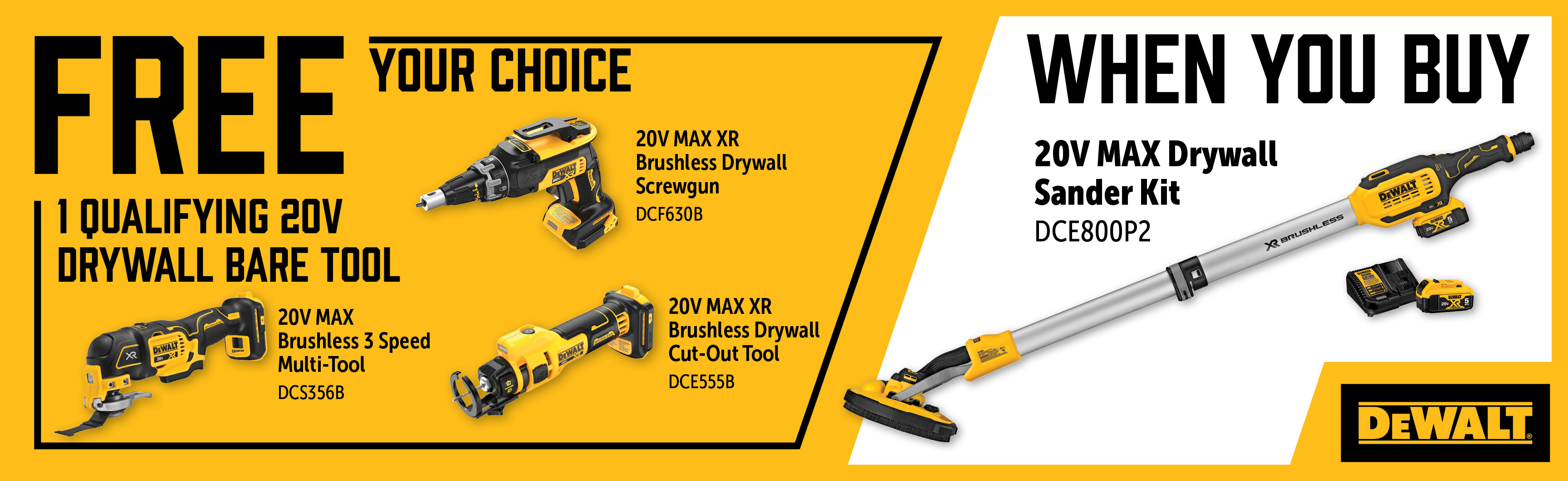 Dewalt Oct-Dec: Buy a DCE800P2 and Get a Free Qualifying 20V Drywall Bare Tool