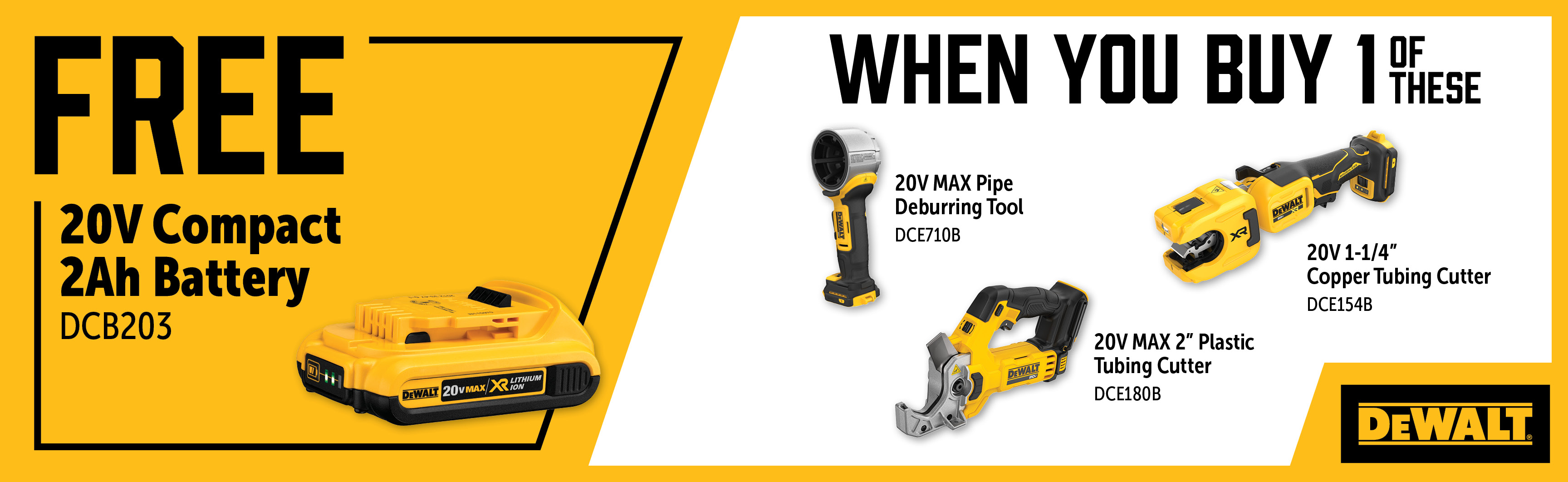 Dewalt Oct-Dec: Buy a Qualifying 20V Bare Tool and Get a Free DCB203