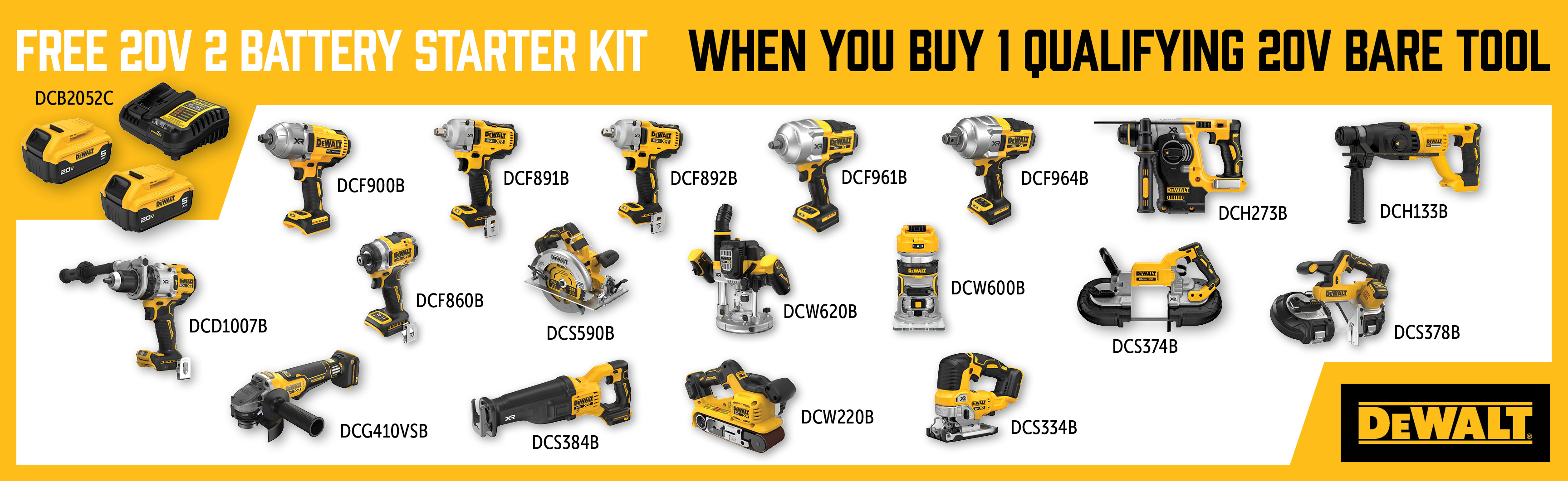 Dewalt Oct-Dec: Buy a Qualifying 20V Bare Tool & get a Free DCB2052C Battery Kit