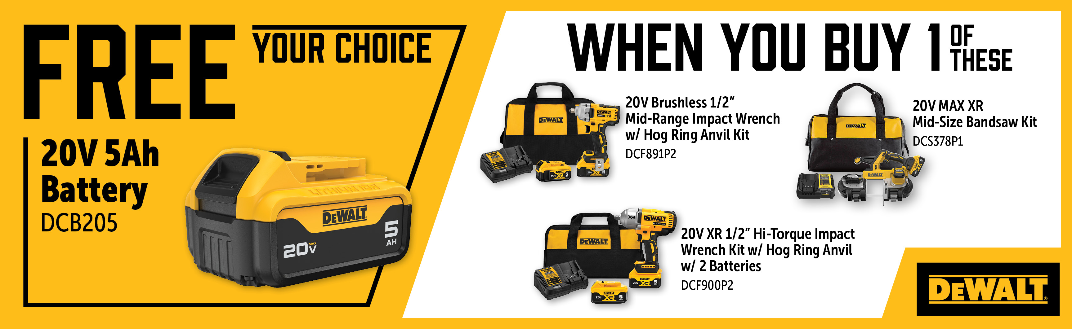 Dewalt Oct-Dec: Buy a Qualifying 20V Kit and Get a Free DCB205