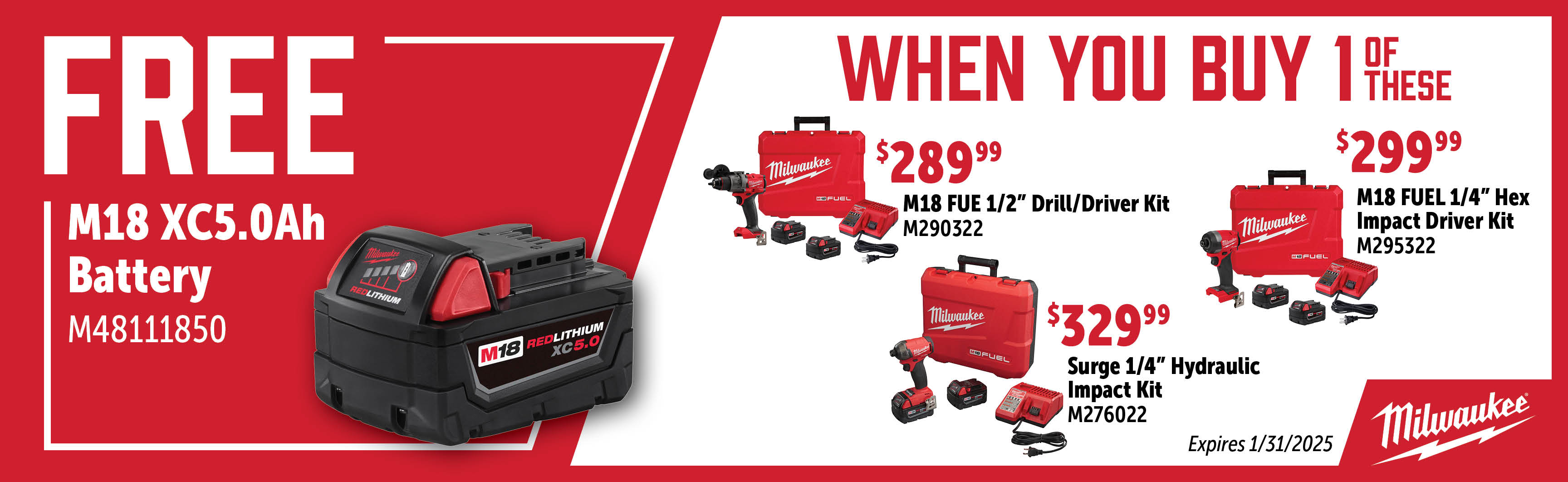 Milwaukee Nov-Jan: Buy a Qualifying M18 Fuel Drill/Driver Kit and Get a Free M48111850