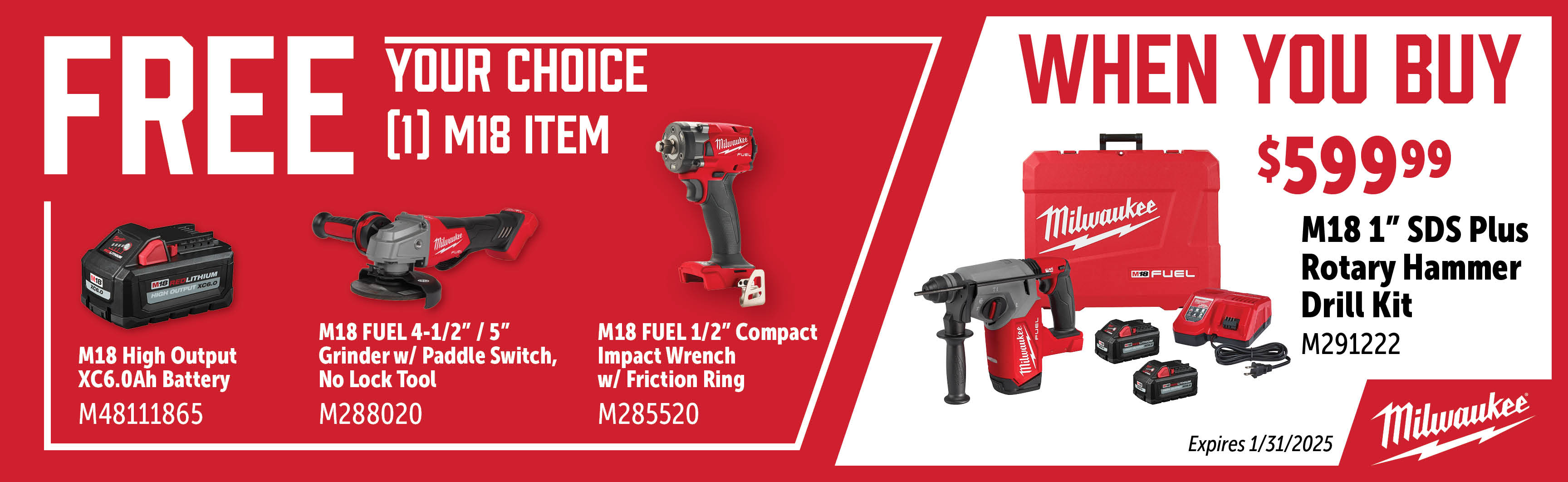 Milwaukee Nov-Jan: Buy a M291222 and Get a Free Qualifying M18 Item