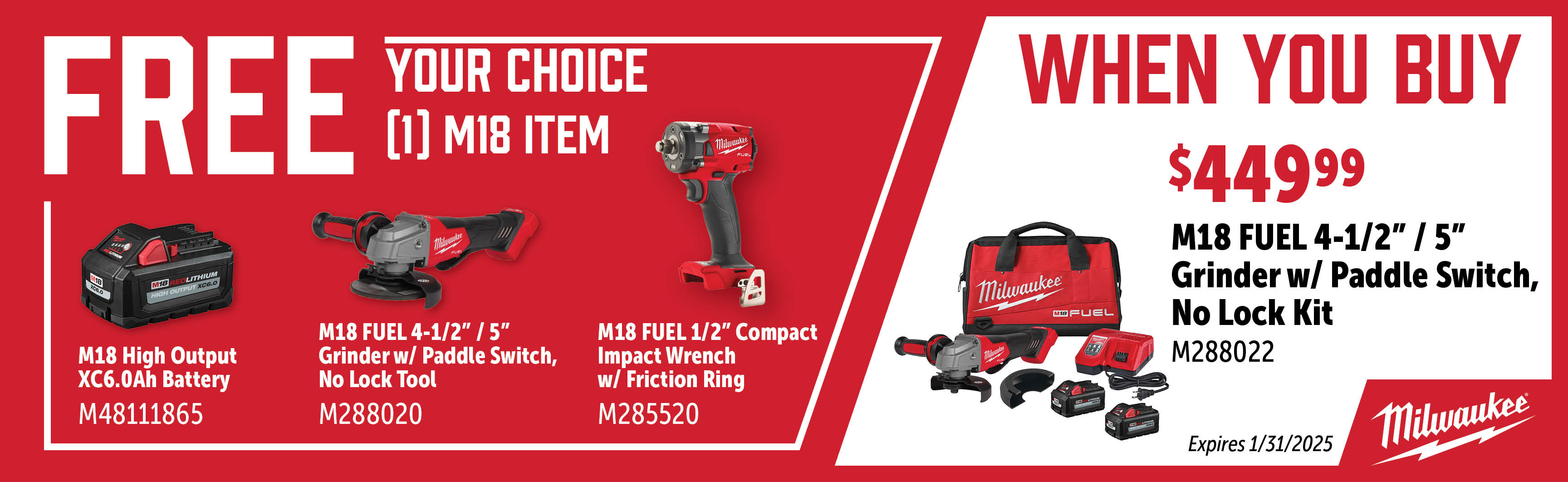 Milwaukee Nov-Jan: Buy a M288022 and Get a Free Qualifying M18 Item