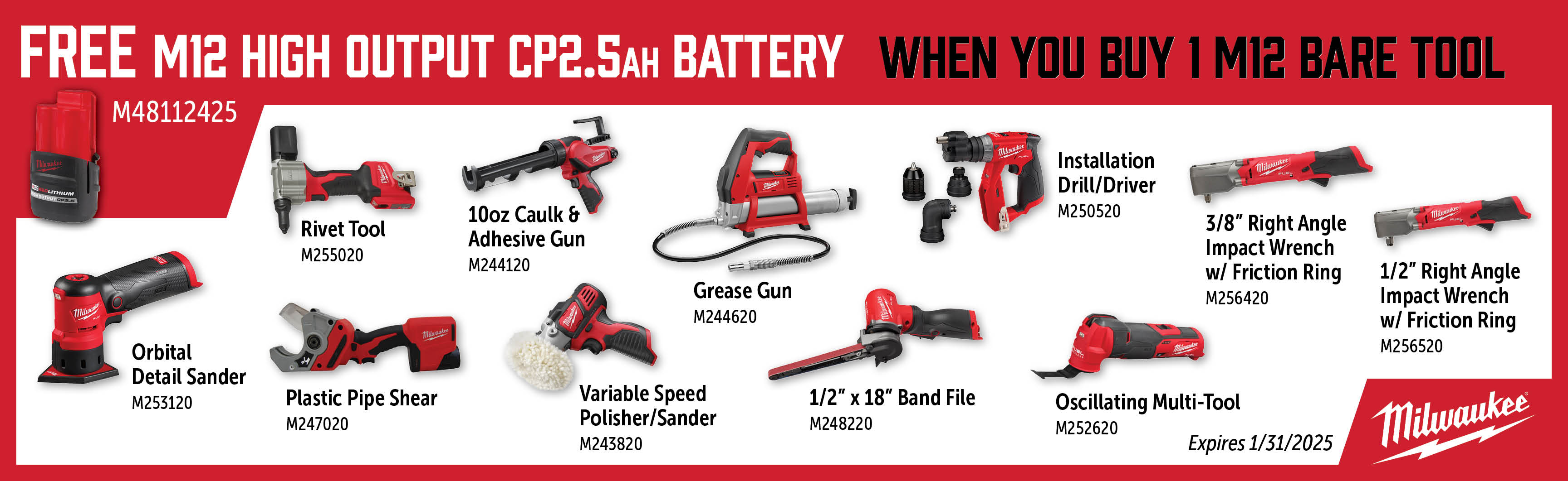 Milwaukee Nov-Jan: Buy a Select M12 Bare Tool and Get a Free M48112425