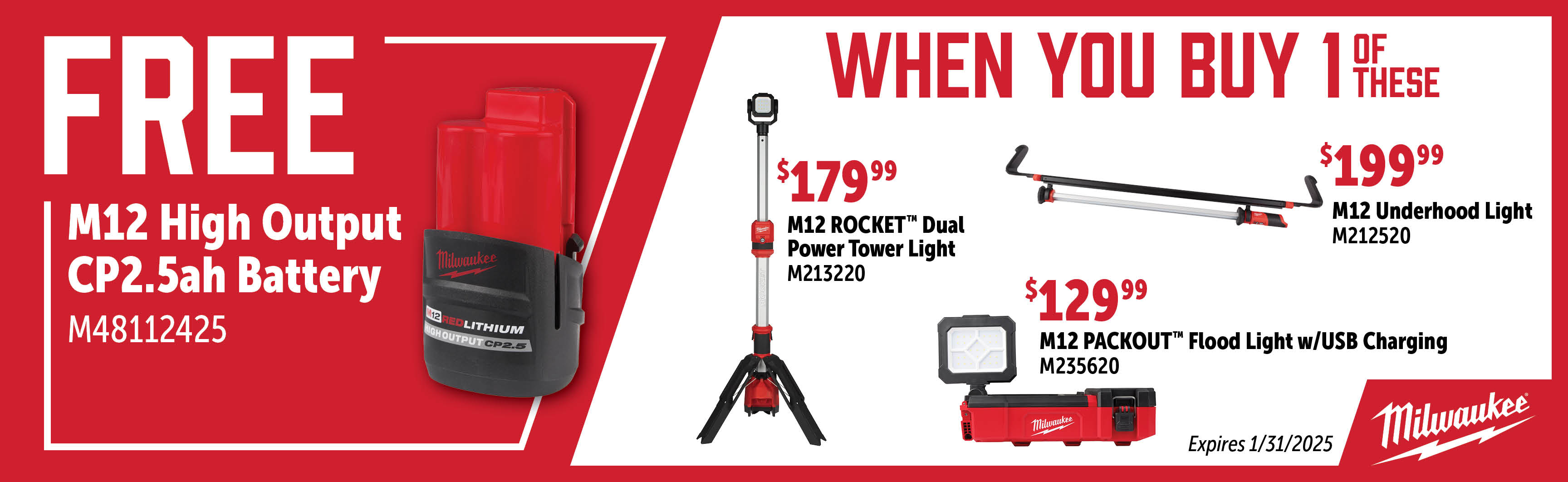 Milwaukee Nov-Jan: Buy a Qualifying M12 Light and Get a Free M48112425