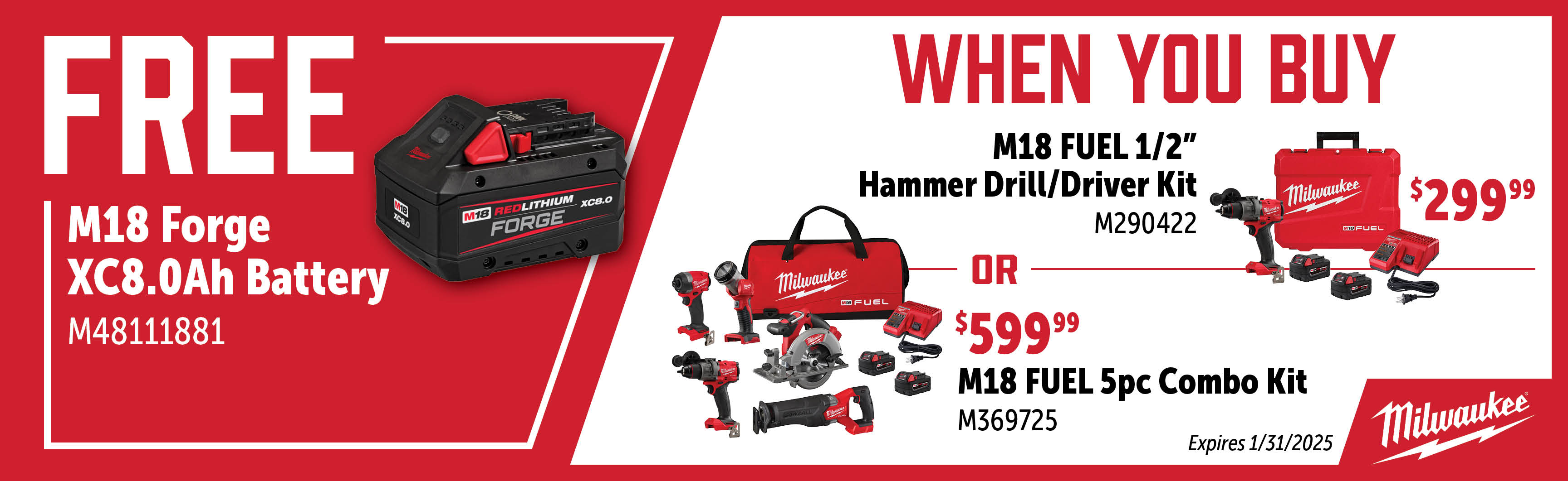 Milwaukee Nov-Jan: Buy a M290422 or M369725 and Get a Free M48111881